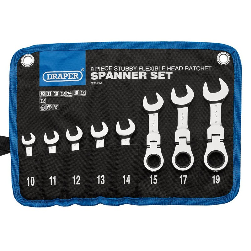 Juego de llaves combinadas métricas con carraca abatible DRAPER Hi-Torq® - 8 piezas