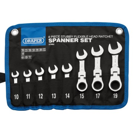 Juego de llaves combinadas métricas con carraca abatible DRAPER Hi-Torq® - 8 piezas