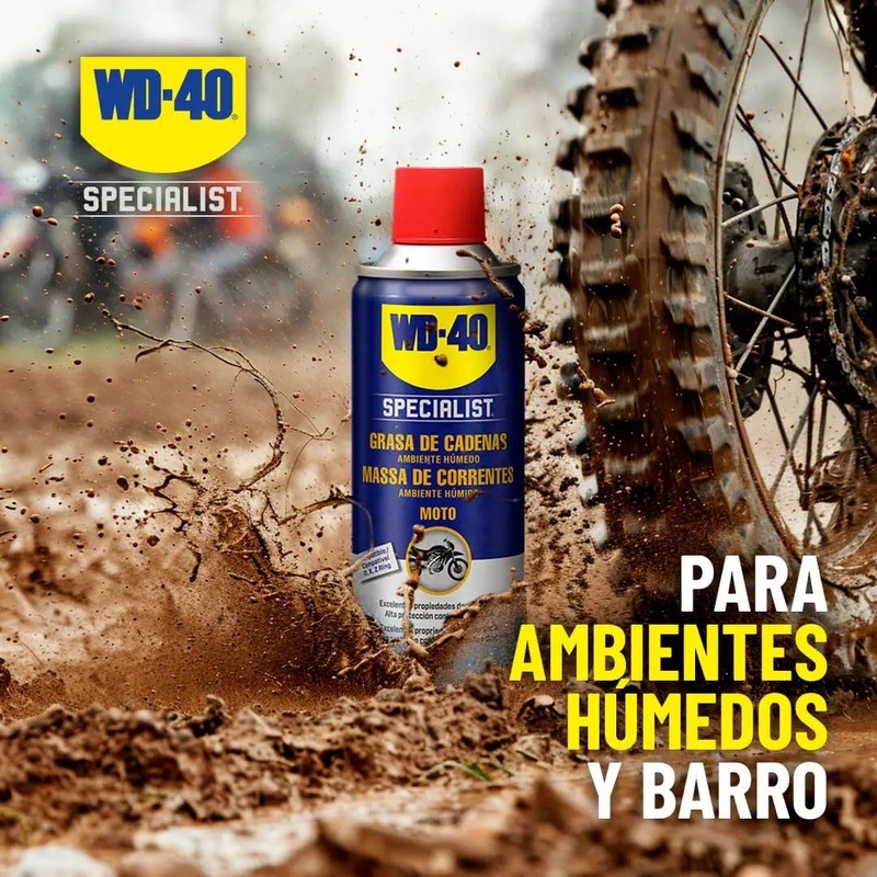 Grasa blanca para cadena WD-40 Specialist Moto condiciones húmedas - Spray 400 ml