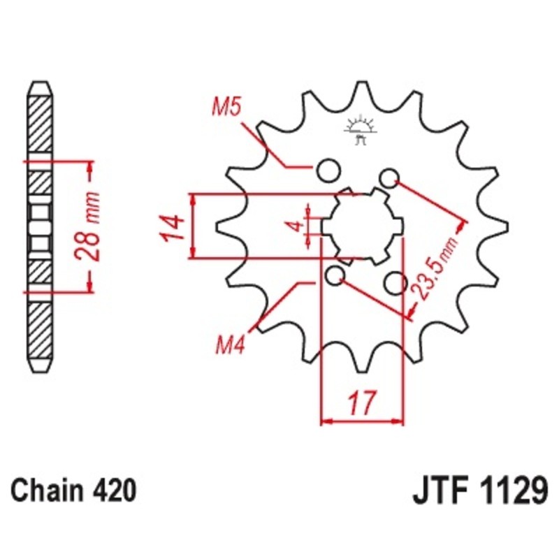Piñon JT 1129 de acero con 14 dientes