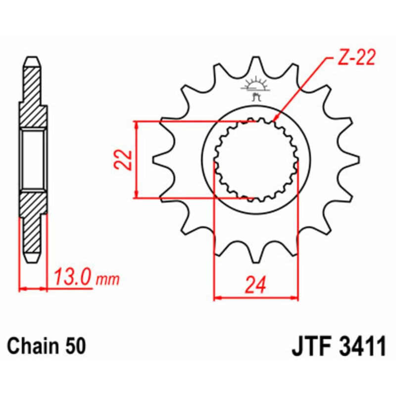 Piñón JT SPROCKETS acero estándar 3411 - Paso 520