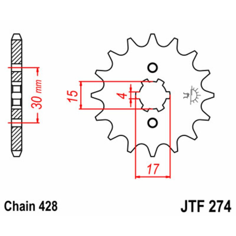 Piñón JT SPROCKETS acero estándar 274 - Paso 428