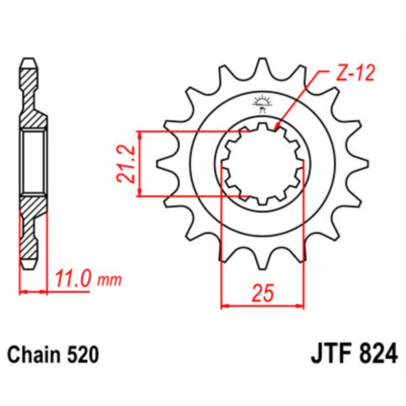 Piñón JT SPROCKETS acero estándar 824 - Paso 520