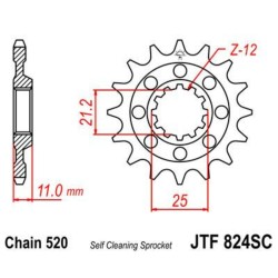 Piñón JT SPROCKETS acero autolimpiable 824 - Paso 520 2