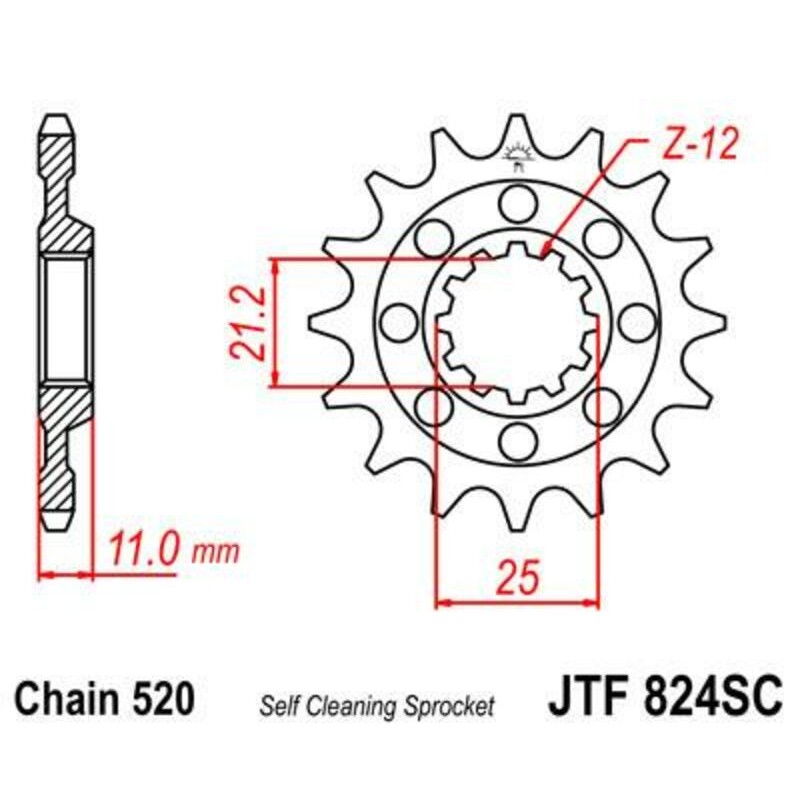 Piñón JT SPROCKETS acero autolimpiable 824 - Paso 520