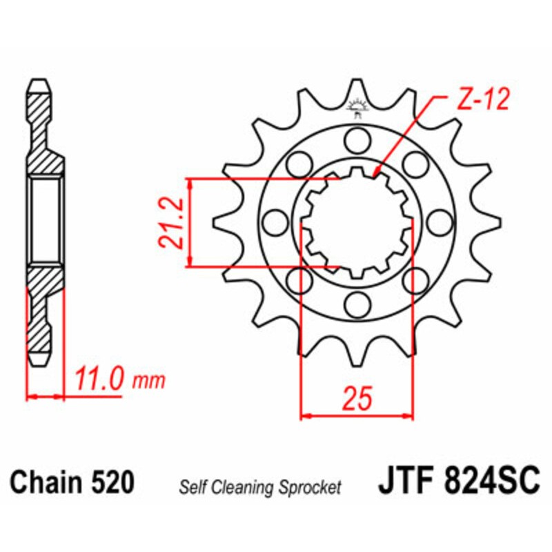 Piñón JT SPROCKETS acero autolimpiable 824 - Paso 520
