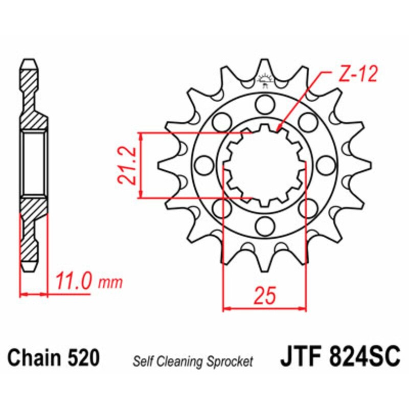 Piñón JT SPROCKETS acero autolimpiable 824 - Paso 520