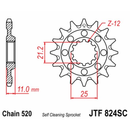Piñón JT SPROCKETS acero autolimpiable 824 - Paso 520