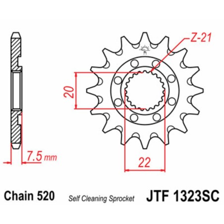 Piñón JT SPROCKETS acero autolimpiable 1323 - Paso 520