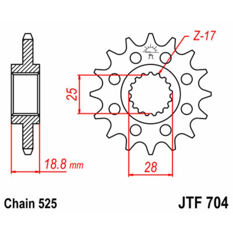 Piñón JT SPROCKETS acero estándar 704 - Paso 525
