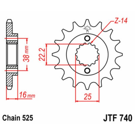 Piñón JT SPROCKETS acero estándar 740 - Paso 525