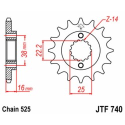 Piñón JT SPROCKETS acero estándar 740 - Paso 525 2