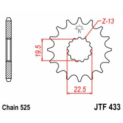 Piñón JT SPROCKETS acero estándar 433 - Paso 525