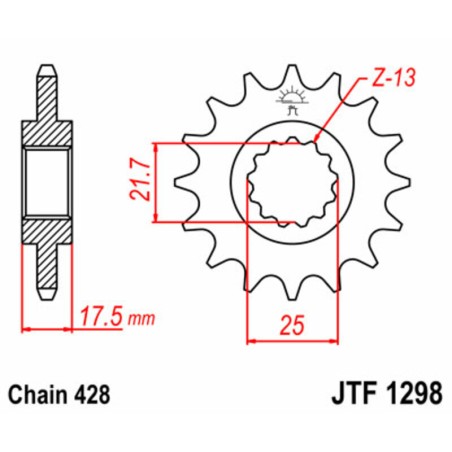 Piñón JT SPROCKETS acero estándar 1298 - Paso 428