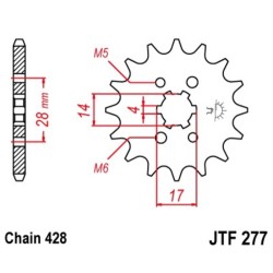 Piñón JT 277 de acero con 14 dientes