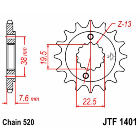 Piñón JT SPROCKETS acero estándar 1401 - Paso 520