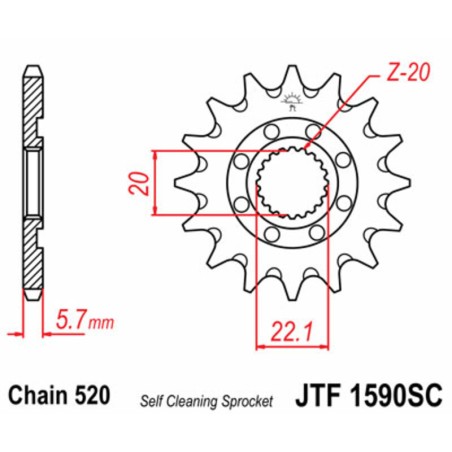 Piñón JT SPROCKETS acero autolimpiable 1590 - Paso 520