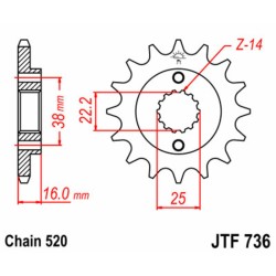 Piñón JT SPROCKETS acero estándar 736 - Paso 520 2