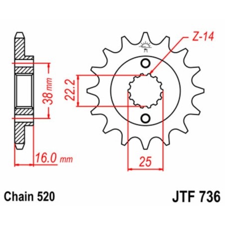 Piñón JT SPROCKETS acero estándar 736 - Paso 520