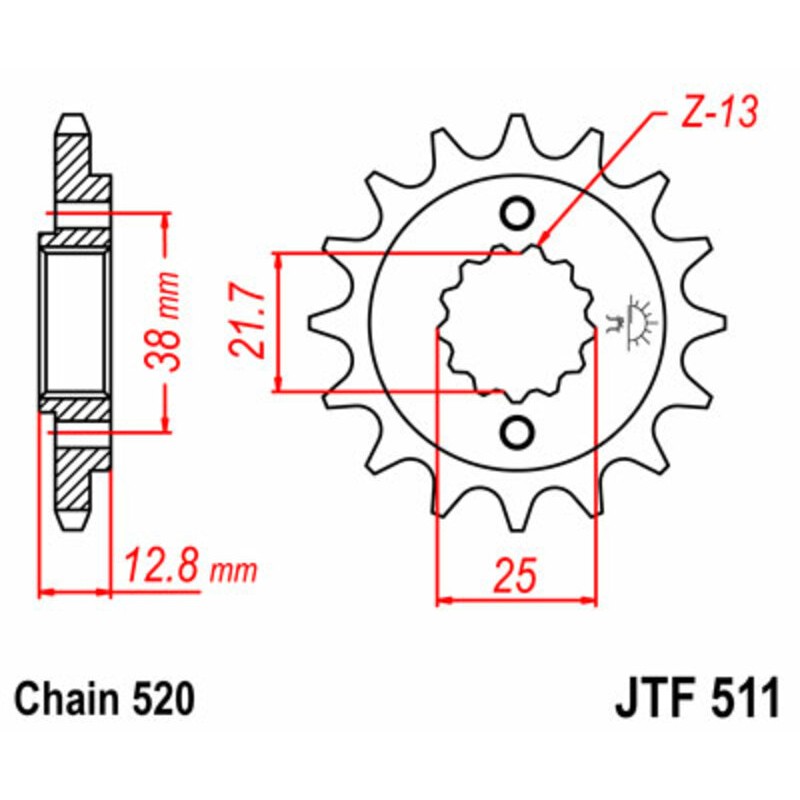 Piñón JT SPROCKETS acero estándar 511 - Paso 520