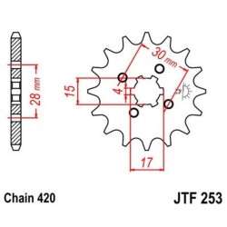 Piñón JT 253 de acero con 16 dientes