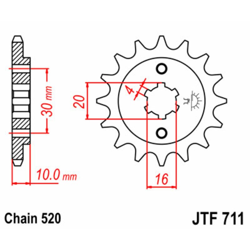 Piñón JT SPROCKETS acero estándar 711 - Paso 520