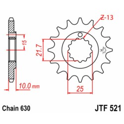 Piñón JT SPROCKETS acero estándar 521 - Paso 630 2