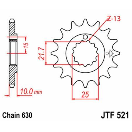 Piñón JT SPROCKETS acero estándar 521 - Paso 630