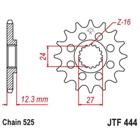 Piñón JT 444 de acero con 16 dientes