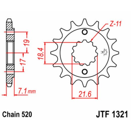 Piñón JT SPROCKETS acero estándar 1321 - Paso 520