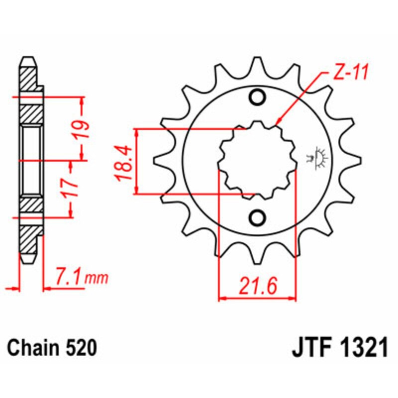 Piñón JT SPROCKETS acero estándar 1321 - Paso 520