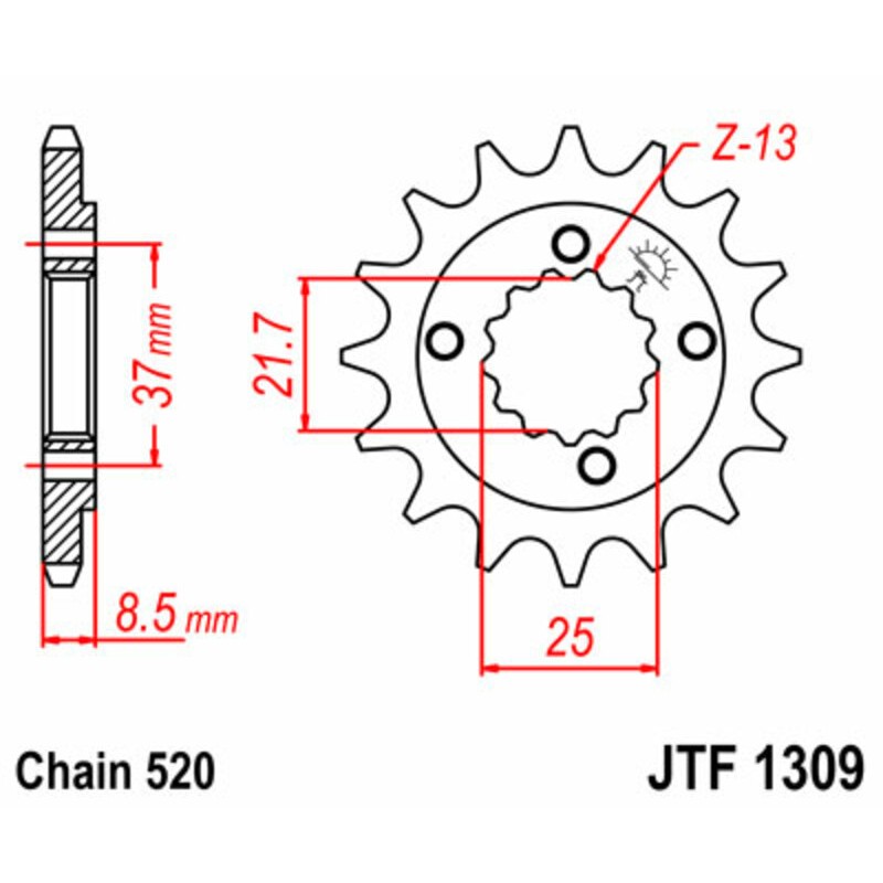 Piñón JT SPROCKETS acero estándar 1309 - Paso 520