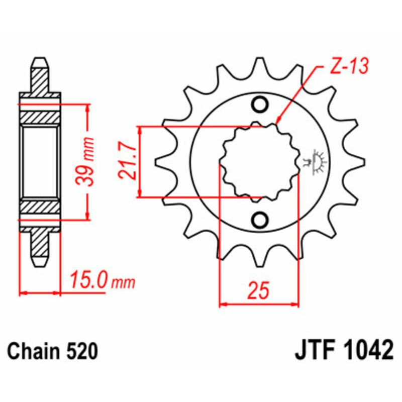 Piñón JT SPROCKETS acero estándar 1042 - Paso 520