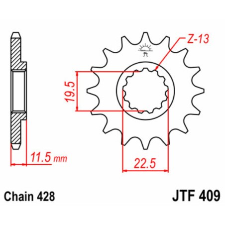 Piñón JT SPROCKETS acero estándar 409 - Paso 428