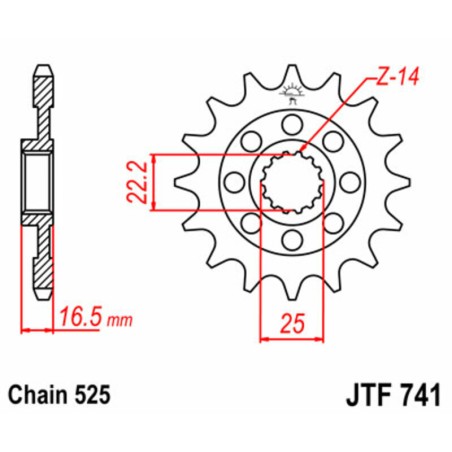 Piñón JT SPROCKETS acero estándar 741 - Paso 525