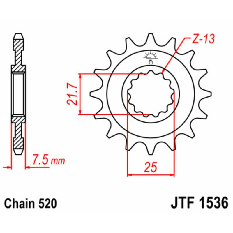 Piñón JT SPROCKETS acero estándar 1536 - Paso 520