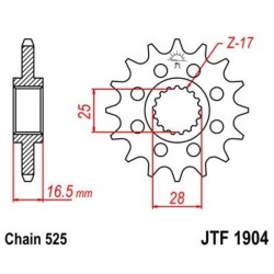 Piñón con goma anti-ruido JT SPROCKETS acero 1904 - 525