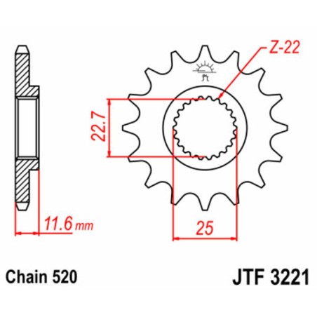 Piñón JT SPROCKETS acero estándar 3221 - Paso 520