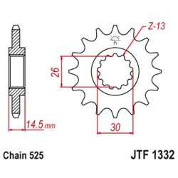 Piñón JT 1332 de acero con 14 dientes 2