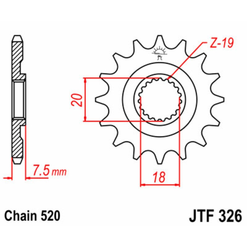 Piñón JT SPROCKETS acero estándar 326 - Paso 520