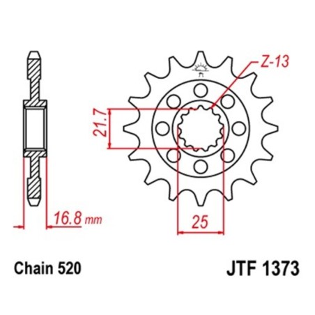 Piñón JT 1373  de acero con 16 dientes