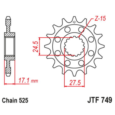 Piñón con goma anti-ruido JT SPROCKETS acero 749 - 525