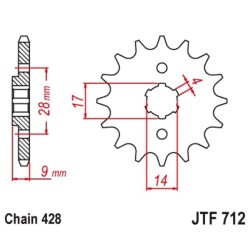 Piñón JT SPROCKETS acero estándar 712 - Paso 428 2