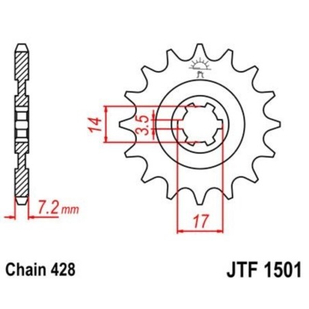 Piñon JT 1501 de acero con 14 dientes