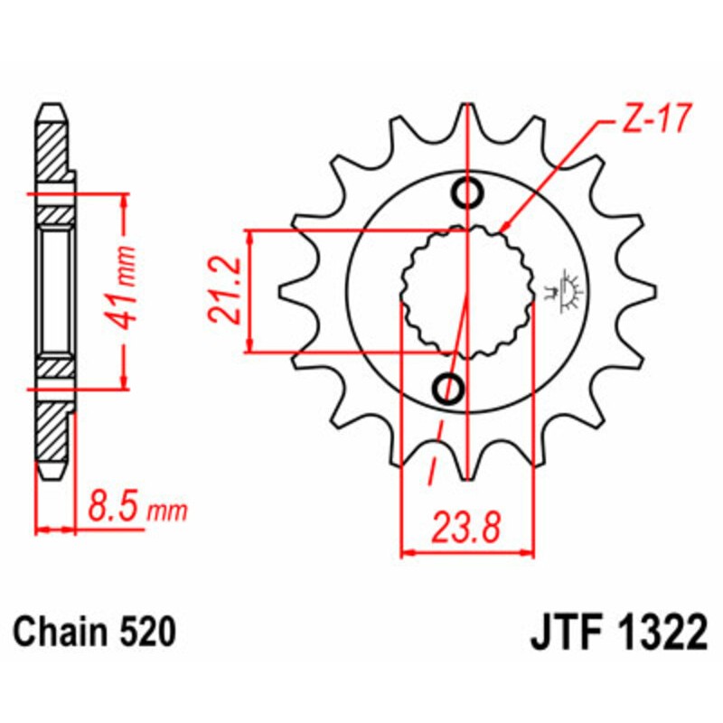Piñón JT SPROCKETS acero estándar 1322 - Paso 520