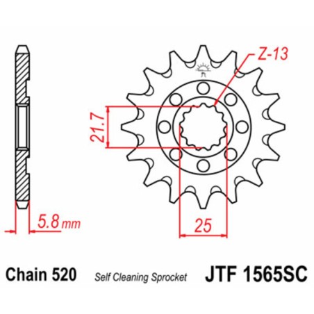 Piñón JT SPROCKETS acero autolimpiable 1565 - Paso 520