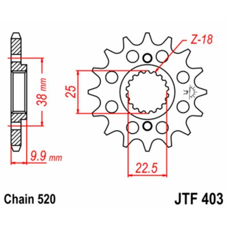 Piñón JT SPROCKETS acero estándar 403 - Paso 520