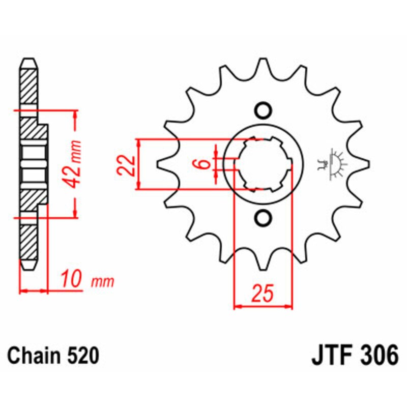 Piñón JT SPROCKETS acero estándar 306 - Paso 520