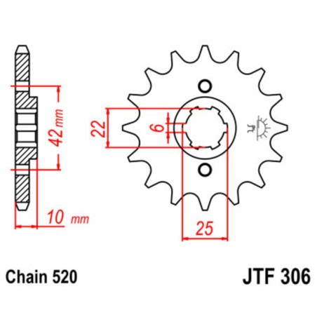 Piñón JT SPROCKETS acero estándar 306 - Paso 520