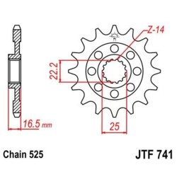 Piñón con goma anti-ruido JT SPROCKETS acero 741 - 525